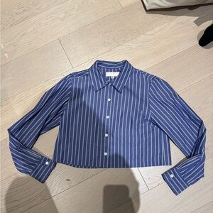 Mousy Vintage Blue Striped Cropped Button-Up Shirt